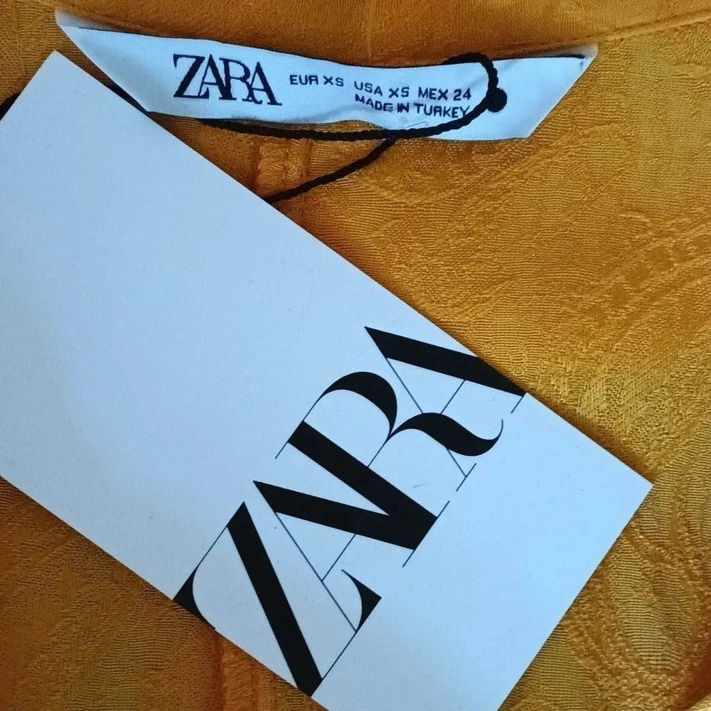 Zara textured ankle jumpsuit jacquard collared raw hem orange size xs - Picture 7 of 9